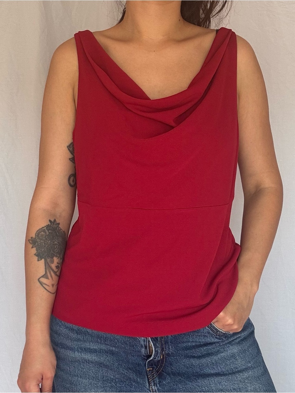 Women's Red Cowl Neck Sleeveless Camisole